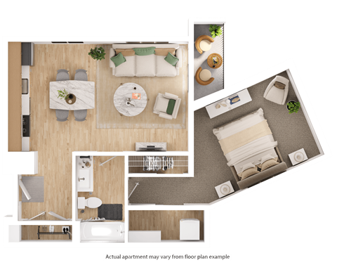 Floor plan for 1 bed, 1 bath, 710 sqft